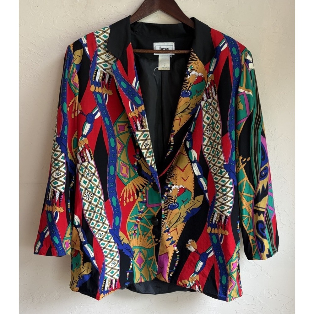 Vintage 80s 90s Joyce Blazer Jacket 12 Maximalist Retro Colorful Print Pop Art